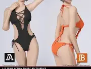 New 1 6 Swimsuit 2 Type Set for Women Action Figure Black Orange This is a set w