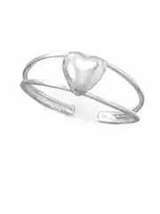Toe Ring Polished Sweet Heart and Split Band Sterling Silver