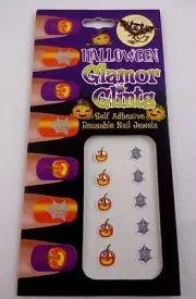Halloween Fingernail Decals Spider Webs Pumpkins Rhinestones Self Adhesive