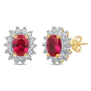 Bevilles Created Ruby Stud Earrings with 0.10ct of Diamonds in 9kt Yellow Gold