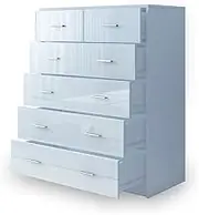 Luxsuite 6 Chest of Drawers High Gloss Front Tallboy Dresser Storage Cabinet Bedroom Furniture White