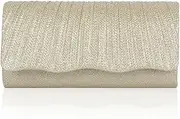 [Damara] Women Wave Hem Shining Pleated Snao Wedding Clutch,Gold