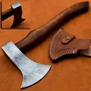 BEAUTIFUL HANDMADE DAMASCUS STEEL TOMAHAWK HATCHET AXE/KNIFE HANDLE ROSE WOOD