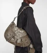 Balenciaga Medium Le Cagole Croc Embossed Leather Shoulder Bag In NWT $3550 ABFB