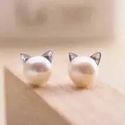 Fashion Earrings Jewelry Silver Color Small Pearl Cat Stud Earrings for Women...