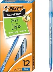 BIC Round Stic Ball Pen, Medium Point (1.0 mm) - Blue, Box of 12