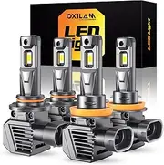OXILAM H11 9005 Light Bulbs Combo, 56000LM 700% Brighter 6500K Cool White, 9005/HB3 H11/H9/H8 DRL Fog Halogen Replacement, Pack of 4