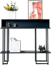 TPTBON Detachable Console Table with Storage Shelf – Narrow Entryway Table with Iron Frame, Creative Long Side Table for Sofa, Hallway, Foyer, and TV Stand(Black,Medium)
