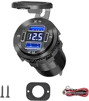 Usb Car Charger Socket 12v Usb Socket 40W PD Type C & 36W QC3.0 Fast Charge USB Charger Socket with Voltmeter for Car Boat Marine Truck Golf RV Motorcycle