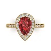 2.36Ct Pear Cut Natural Garnet Gold Halo Engagement Promise Wedding Bridal Ring