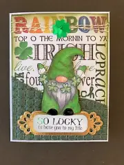 ST PATRICK'S DAY - So Lucky- GNOME with SHAMROCK garland - handmade card by DEE
