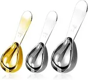 NILLOS Coffee Measuring Spoon, 3 PCS Gold and Silver Stainless Steel Coffee Scoops for Coffee Beans, Sugar, Flavourings (15ml, 30ml)