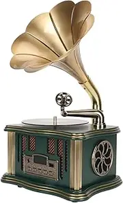 Phonograph Record Player, Retro Gramophone Bluetooth Player with Remote Control, Mini Record Player Gramophone Turntable for Home Decoration (Green)