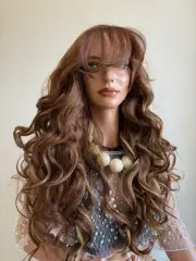 BANGS Reddish Blonde Hi Lites LUXURIOUS 13x6 MULTI part lace front wig 26”