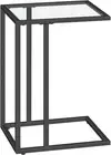 HOOBRO C Shaped End Table, Tempered Glass Snack Side Table with Metal Black