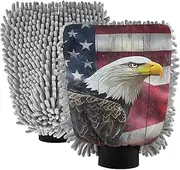 XYMZR Bald Bird America Retro Absorbent Microfiber Car Wash Mitt, Funny Cute Anime Scratch Free for Cars Cleaning, Home Cleaning Mitts, 2 Pack, 10.24” L x 7.09” W