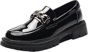 [Generic] Women's Vintage English Brogues Platform Chunky Heel Slip-On Shoes Soft Microfiber Leather Comfy Wide Fit Women Shoes