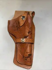 Vintage Brown Leather Hand Tooled Gun Holster * Western Cowboy Style