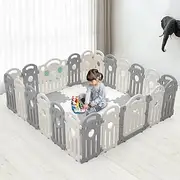 PlayPals Baby Playpen, 22 Panels Baby Play Pen with Lock Door, Adjustable Shape, Kids Activity Centre Safety Play Yard, Portable Baby Fence Play Area for Indoor Outdoor (Gray + White)