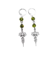 Lotus Unalome Peridot Gemstone Dangle Earrings, Spiritual Boho Jewelry