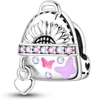[FASHIONS FOREVER HOUSE OF PREMIUM FASHION JEWELLERY] 925 Sterling Silver Backpack Rucksack Tote Bag Fashion Bead Charm For Pandora Bracelets Charms Necklace | Cubic Zirconia Enamel | Gift Boxed, Sterling Silver Cubic Zirconia, Cubic Zirconia