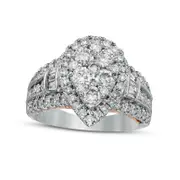 2.5 CT. T.W. Composite Pear-Shaped Natural Diamond Frame Antique Vintage-Style Engagement Ring in Solid 14K Two-Tone Gold