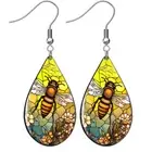 Bee Dangle Teardrop Earrings Bumblebee Honeybee Art Print Bee Lover Gift Silver