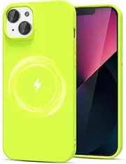 LoeoeL for iPhone 13 Mini/ 12 Mini Case Silicone Mag Safe, Magnetic Compatible with Magsafe Phone Case, Thin Slim Wireless Charging Matte Soft Rubber Gel Cover for Women Men, Bright Neon Green Lime