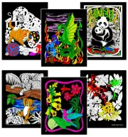 6-Pack of 8x10 Velvet Posters - Panda, Pets, Hummingbird, Leopards, Dragon, Frog