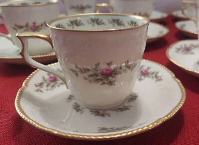 ROSENTHAL SANSSOUCI BARBARA Rose Garland Gold Rim Demi Cups Saucers NEW 13 Sets