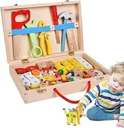 Kids Repair Kit Toy | Repair Toys Creativity Pretend Play,Realistic Wooden Toolbox Accessories, Construction Playset for Easter, Birthday, Children's Day