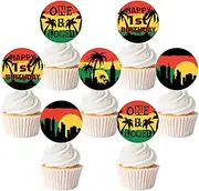 24Pcs Reggae Cupcake Toppers Palm Tree Reggae Party Decorations One and Loved Reggae First Birthday Cupcake Pick Rasta Jamaican Music Themed Cake Decorations for Boys Girls 1st Birthday Party Supplies