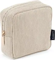 MAGEFY Small Makeup Bag Corduroy Makeup Pouch Mini Cosmetic Bag for Purse Cute Make Up Bag for Women with Slip-in Pockets -Beige