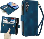 GoshukunTech for Samsung Galaxy A36 5G Wallet Case with 9 Card Holders,for Galaxy A36 5G Case Zipper Coin Pocket PU Leather Flip Cover Kickstand Protective Phone Purse with Wrist Strap-Blue