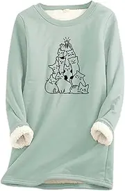 [Generic] Thicken Crewneck Sweatshirt Xmas Women's Thermal Fleece Lined Pullover Solid Printed Pullover Loungewear For Christmas