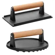 2Pcs Cast Iron Grill Press Pre-Seasoned Steak Weights Smash Burger Press Bacon