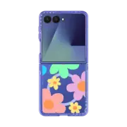 Galaxy Z Flip7 Impact Magnetic Case Transparent Floral Pastel Colors 70s Retro Flower Power