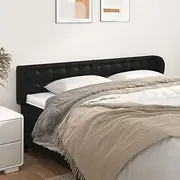 Headboard with Ears Black Faux Leather, Adjustable Height, King/Queen Size, Upholstered, Wooden Frame, 163 cm - Tall, Cushion, Bed, Head
