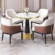 YUGXTH Dining Table and Chairs Set, Office Reception Room Club Table and Chair Set, Office Reception Round Table, PU Padded Seat Lounge Chairs, Negotiation Reception Tables for 4 People(80cm/31.5in)