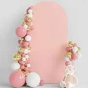 Wokceer 6.6FT Wedding Arch Cover Spandex Fitted Stand Round Top Chiara Backdrop for Birthday Party Ceremony Banquet Decoration Pale Pink, 2M