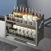 Adjustable Heavy Duty Metal 2 Tier Pull Down Dish and Spice Rack System for Kitchen Cabinets Organize with Ease!