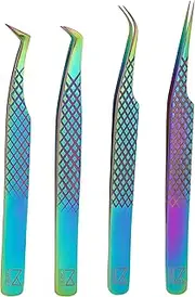 M LASH Set Of 4 Diamond Grip Eyelash Extensions Tweezers V2 - Japanese Steel Lash Supply (Multi Color)