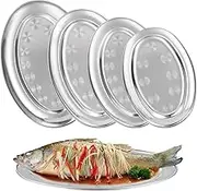 4 Pcs Stainless Steel Serving Tray Set, Large Oval Platter, Heavy Duty Multipurpose Tray for Kitchen, Party Buffet