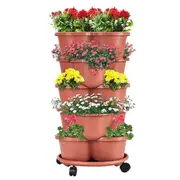 SpringUp 5 Tier Vertical Garden Strawberry Stackable Planters Herbs Petunias Pancy Brick Red