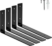 HEART ART 4 Pack Shelf Brackets 12 inch,L Brackets for Shelves,Black Heavy Duty Metal Shelf Brackets,12”x6”x1.4”
