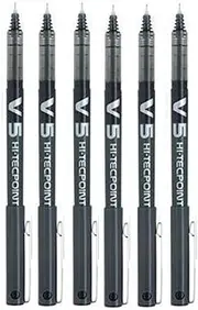 Pilot BX V5 Black Hi-Tecpoint Extra Fine Rollerball Pen 0.5 mm Nib Tip 0.3 mm Line Width (Pack of 6)