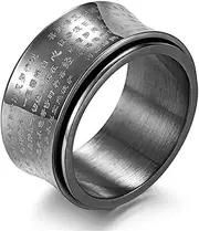 RIUKIU Micro Engraved Scripture Rotatable Ring, Fashionable Stainless Steel Men's and Women's Rings,Black,10