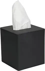 Square Leather Tissue Box Cover, Modern Design, Black