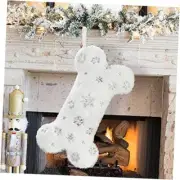 Snowy White Plush Pet Dog Christmas Stocking, Silver Snowy White/Silver Sequin