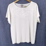 NWT Chico's Optic White Embroidered Linen Blend Knit Top Size 2/Large Sweater